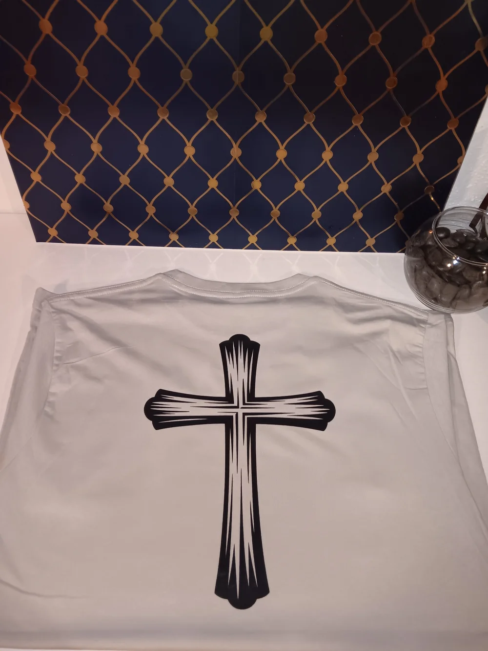 Steel & Stone Men's Short Sleeve Tee - Light Gray with Mountain Logo & Cross - Picture 2 of 2